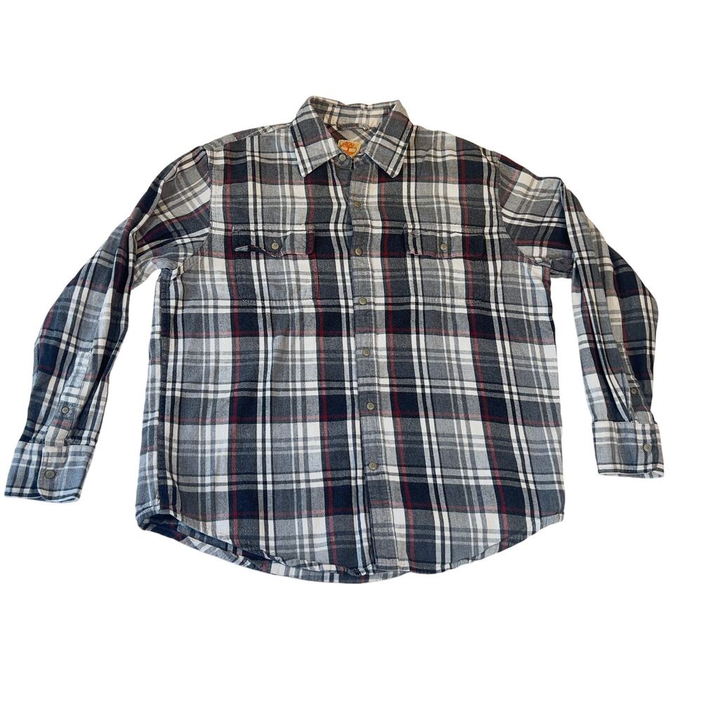 Timberland Flannel Button Up Shirt Men's Large Black Grey Plaid Quality Heavy